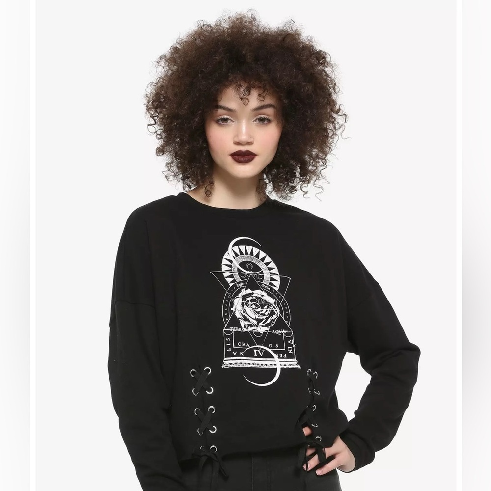 Geometric Floral Lace-Up Girls Sweatshirt | Hot Topic